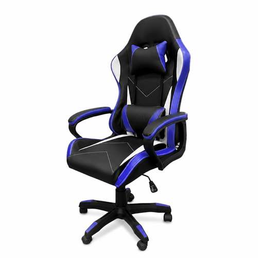Cadeira de jogos com encosto alto, apoios de braços fixos em quatro pontos, altura ajustável (Azul)