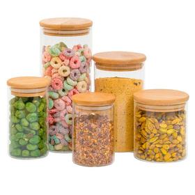 Imagem do produto Kit 5 potes de vidro com tampa de bambu herméticos redondos - Tüd - TUD na loja Magazine Luiza
