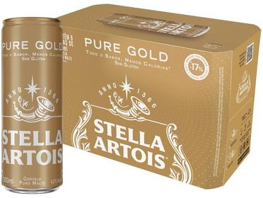 cerveja-stella-artois-pure-gold-puro-malte-8-unidades-lata-350ml - Imagem