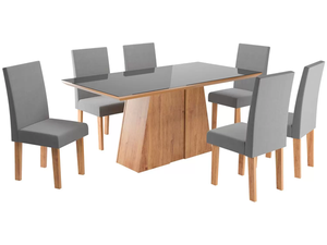 mesa-de-jantar-6-cadeiras-retangular-mel-cinza-e-grafite-viero-moveis-roma - Imagem