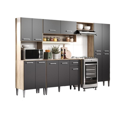 armario-cozinha-completa-arizona-plus-carvalho-com-preto-carraro - Imagem