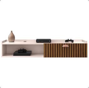 rack-suspenso-home-classic-tv-32-42-50-polegadas-1-porta-puxador-concha-decoracao-minimalista-quarto-sala-recepcao-off-whitecinamomo-lojas-rpm - Imagem