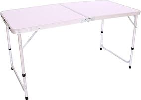 Mesa Dobrável Portátil Vira Maleta Camping Praia 120x60cm Ômega | Dobrável, portátil, altura regulável, formato maleta, alça para transporte