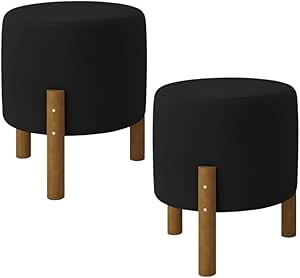 kit-2-puff-redondo-luxo-decorativo-charme-com-pes-de-madeira-suede-preto - Imagem