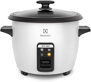 Panela Elétrica Electrolux vapor arroz capacidade 1,3L 7 xícaras manter aquecido panela removível antiaderente tampa vidro RCB50 branca por Rita Lobo​