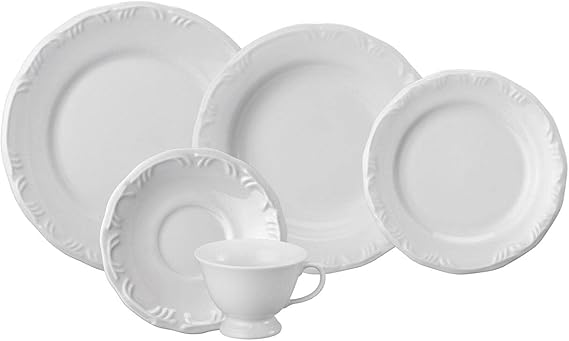 Porcelana Schmidt Serviço De Jantar E Chá 20 Peças Relevo Pomerode Branco