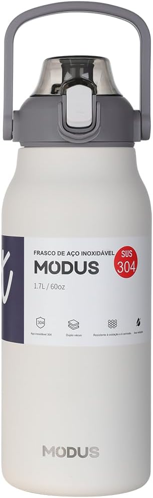 garrafa-termica-isolada-a-vacuo-de-aco-inoxidavel-1700ml-grande-capacidade-com-canudo-branco-1700ml - Imagem