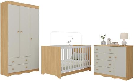 Quarto de Bebê Completo com Berço Americano 3 em 1 Realeza Multimóveis Mp4591 Madeirado/off White