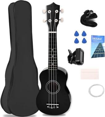 ukulele-21-polegadas-ukulele-preto-acustico-soprano-ukulele-concert-violao-acustico-violao-iniciante - Imagem