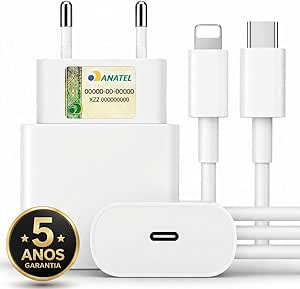 Kit Carregador Turbo 25W Compativel c/I.Phone 8 X Xr 11 12 13 14 Pro Max Linha Premium com Cabo USB-C, Saída iOS + Fonte Carregador Ultra Rápido, Tecnologia Power Delivery