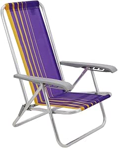 cadeira-de-praia-reclinavel-tramontina-bali-baixa-em-aluminio-com-assento-roxo-e-amarelo - Imagem