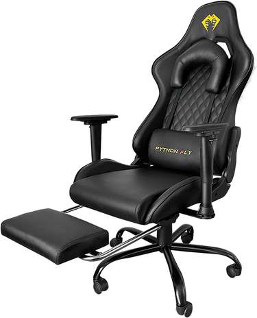 Cadeira Gamer Python Fly Deluxe, Design Ergonômico, Ajuste De 90-150 Graus, Design Preto E Dourado