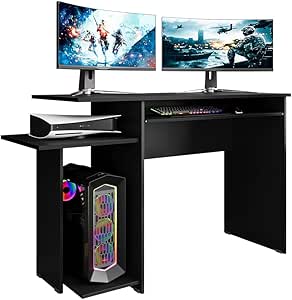 mesa-escrivaninha-para-computador-escritorio-pc-gamer-120cm-de-largura-com-suporte-de-teclado-preto-fosco - Imagem