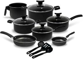 Jogo de Panelas 10 Peças Preto Antiaderente c/Tampa de Vidro e Utensílios