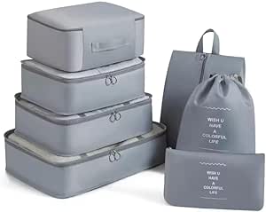 kit-organizador-de-malas-para-viagem-7-pecas-conjunto-organizador-completo-bolsas-necessaire-sapatos-maquiagem-roupas-bagagem-organizada-cinza - Imagem