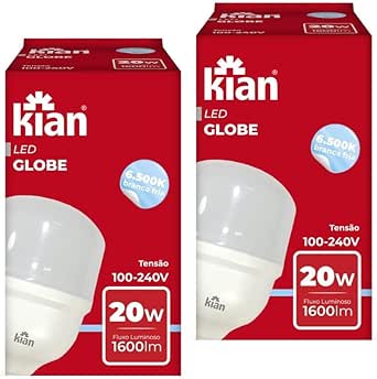 Kit 2 Lâmpadas LED 20W Branca Fria Alta Potência Base E-27 Bivolt - 2 Unidades