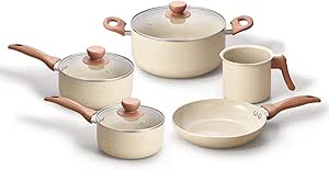 oikos-jogo-com-5-panelas-antiaderentes-de-revestimento-ceramica-com-tampa-de-vidro-terrara-bege-com-5-camadas-para-fogao-a-gas-eletricos-ceramicos-e-halogenio - Imagem