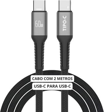 Cabo USB para USB-C 2 Metros 60W Turbo Carregamento Rápido — Nylon Trançado