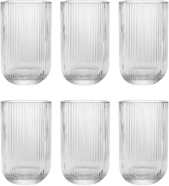 Jogo 6 Copos Vidro Canelado 423ml Moderno Elegante Premium Vinho Água Suco Drinks Gin Whisky Jogo Copos Taça Copo Conjunto Design Luxo Texturizado Cozinha Restaurante Decoração Hold On