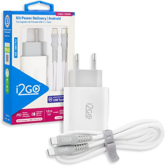 kit-carregador-de-parede-ultra-rapido-com-1-saida-usb-c-power-delivery-20w-cabo-usb-c-usb-c-i2go-15m-3a-branco - Imagem