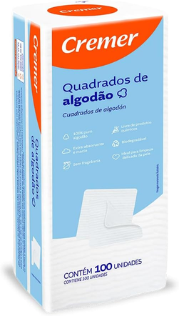 cremer-algodao-quadrado-sem-perfume-pacote-100-unidades - Imagem