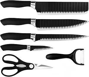 kit-completo-do-chef-conjunto-de-6-pecas-acessorios-para-churrasco-cozinha-de-aco-inox-com-facas-descascador-e-tesoura-culinaria-profissional-gourmet-antiaderente - Imagem