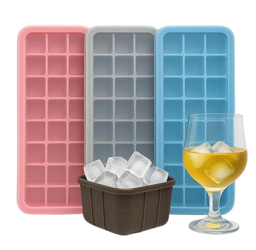 kit-3-forma-de-gelo-de-silicone-para-diversos-usos-com-tampa-24-cubos-cada-bpa-free-cores-sortidas - Imagem