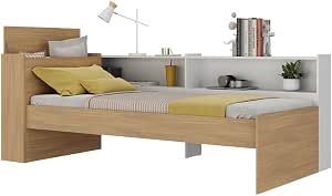 Cama de Solteiro para Colchão 188 x 78cm com Baú Embutido e Prateleira Multimóveis Mp4257 Rustic/branco