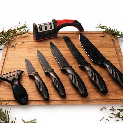 Kit Jogo De Facas 7 Peças Cozinha Aço Inox Corte Afiado Amolador Churrasco Sólar