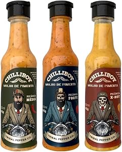 kit-com-3-molhos-de-pimenta-picante-peruana-defumada-media-mexicana-forte-caribenha-extra-forte-vegano-e-sem-gluten-chilliboy-450ml - Imagem