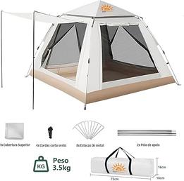 Barraca de Camping Automática para 3/4 Pessoas, Impermeável e Resistente ao Vento