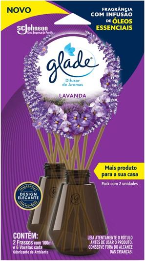 glade-aromatizador-de-ambiente-difusor-de-aromas-lavanda-oleos-essenciais-2-unidades-com-6-varetas-100ml-cada - Imagem