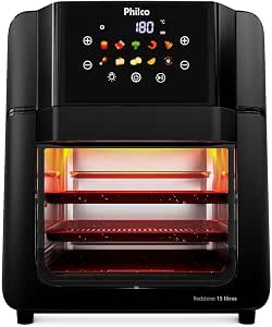 Philco Paf15c Fritadeira Air Fryer Oven 15 Litros Revestimento Redstone Porta Removível Luz Interna 10 Funções Preta