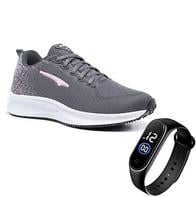 kit-tenis-feminino-academia-e-caminhada-ultra-leve-relogio-digital-bone-viseira - Imagem