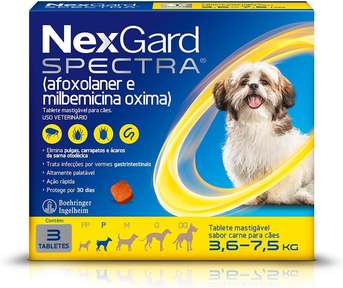NexGard SPECTRA Antipulgas e Vermífugos para Cães de 3,6 a 7,5kg - 3 tabletes