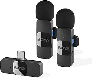 BOYA Microfone de lapela sem fio BY-V20 para Iphone 15 e ANDROID USB C Smartphone Tablet Mini microfone para Smartphone Microfone clip-on para gravação vídeo Podcast YouTube Live Streaming