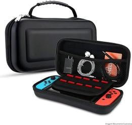 case-capa-protetora-compativel-com-nintendo-switch-oled-com-slots-memory-card-estojo-premium-forro-macio-e-resistente-preta - Imagem