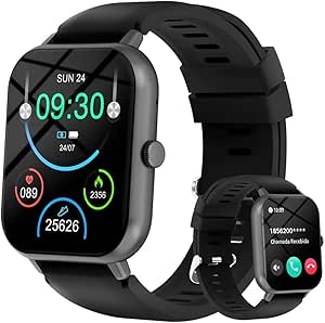 Bettdow SmartWatch, relogio smartwatch feminino com 1.83" Ecrã tátil, à prova d'água IP67, Recebimento de Notificações, relogio masculino com 100+ Modos Esportivos Faz e Recebe Ligações (Preto)