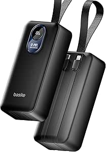 Basike Power Bank 20000mah, Carregador Portátil, 2 Cabos Integrados (preto)