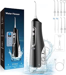 oral-irrigator-limpeza-de-dentes-sem-fio-4-modos-irrigador-oral-310ml-portatil-e-recarregavel-cabo-usb-c-ipx7-a-prova-dagua-limpador-de-irrigacao-de-fio-dental-para-viagens-para-casa-preto - Imagem