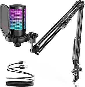 fifine-gaming-pc-microfone-usb-microfone-condensador-para-podcast-com-bracofiltro-popbotao-mudo-para-streamingtwitchchat-onlinemic-rgb-para-computador-para-ps45-y-jogadores-e-youtuber-a6t - Imagem