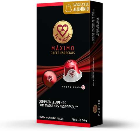 3-coracoes-capsulas-de-cafe-maximo-intensidade-13-compativeis-com-nespresso-contem-10-capsulas - Imagem