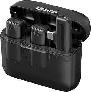 [Somente para Android] ULANZI Microfone de lapela sem fio J12 para telefone USB C, microfone plug-play 2 em 1 com capa de carregamento para telefone entrevista de gravação de vídeo