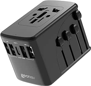carregador-universal-com-adaptadores-de-viagem-4-portas-usb-1-usb-c-preto-tlch65bk-geonav - Imagem