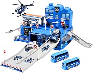 Pista de Carrinhos Infantil Garagem com Acessórios Polícia Maxi Toys