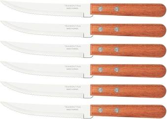 Conjunto De Facas Para Churrasco Tramontina Dynamic Com Lâminas Em Aço Inox E Cabos De Madeira Natural 6 Peças
