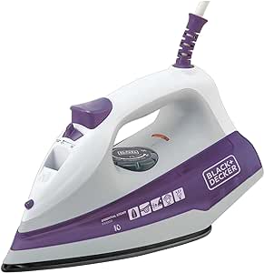 black-decker-ferro-de-passar-roupa-com-vaporizador-base-antiaderente-branco-e-roxo-modelo-fx1000-127v - Imagem