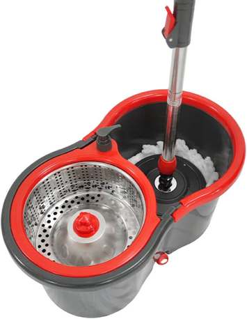 mop-giratorio-pro-com-centrifuga-em-inox-alta-performance-vermelho-e-cinza-powermaid - Imagem