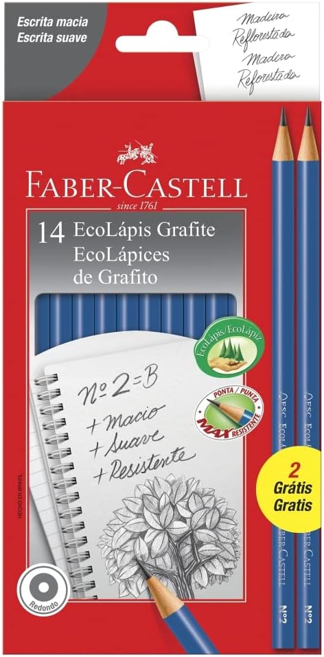 lapis-preto-redondo-no2hb-faber-castell-ecolapis-pm1210az122-14-unidades - Imagem