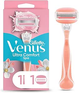 GILLETTE Venus Ultra Comfort Spa, Aparelho de Depilação Feminino, 1 Cabo + 1 Carga para Aparelho Venus com Barras Umectantes e Óleos Botânicos, Depilação Corporal